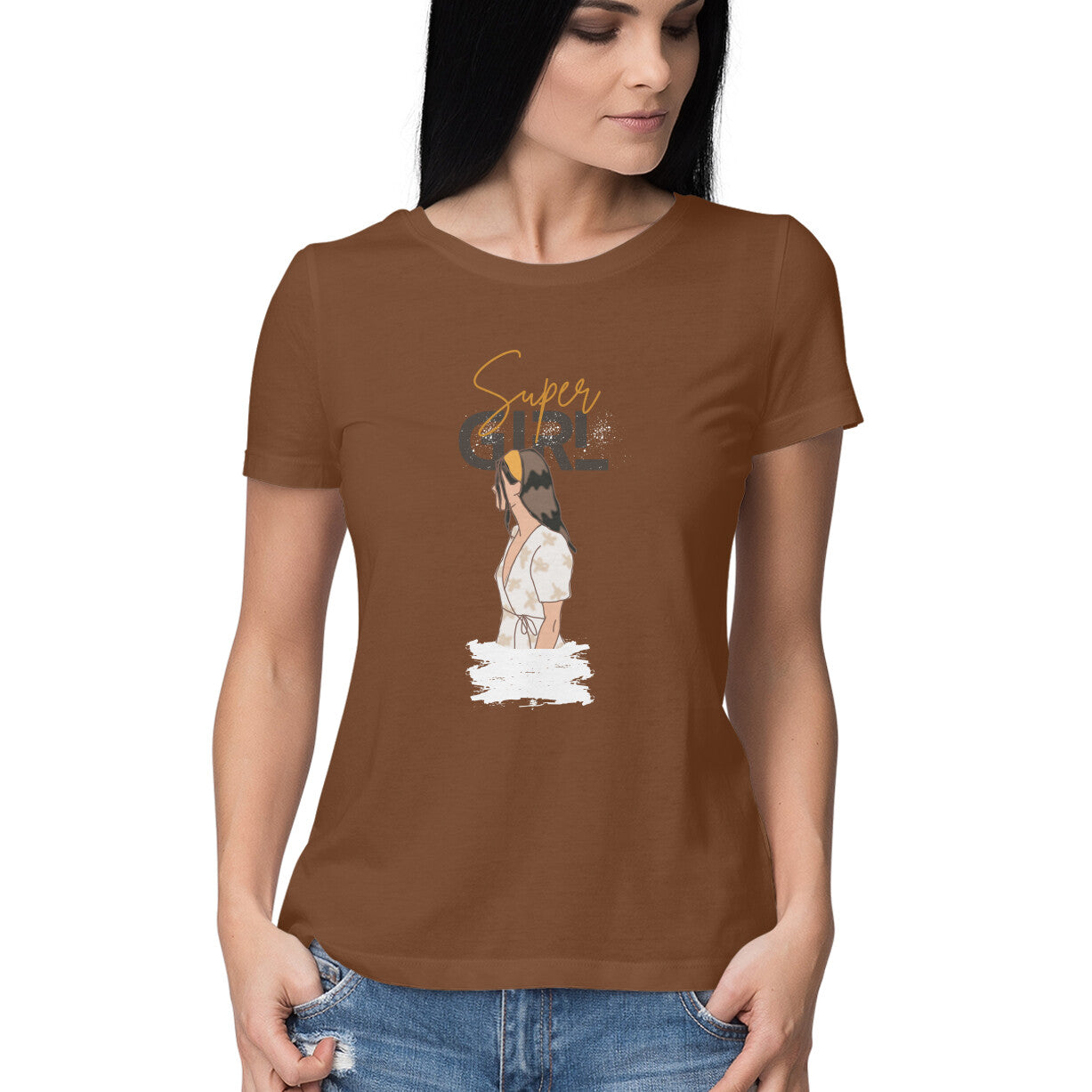 Women's Half Sleeve Round Neck T-Shirt - Super Girl - arkkart