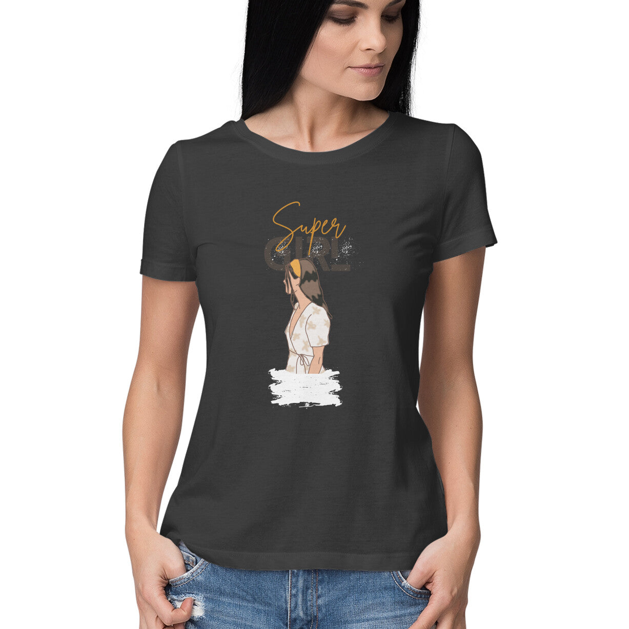 Women's Half Sleeve Round Neck T-Shirt - Super Girl - arkkart