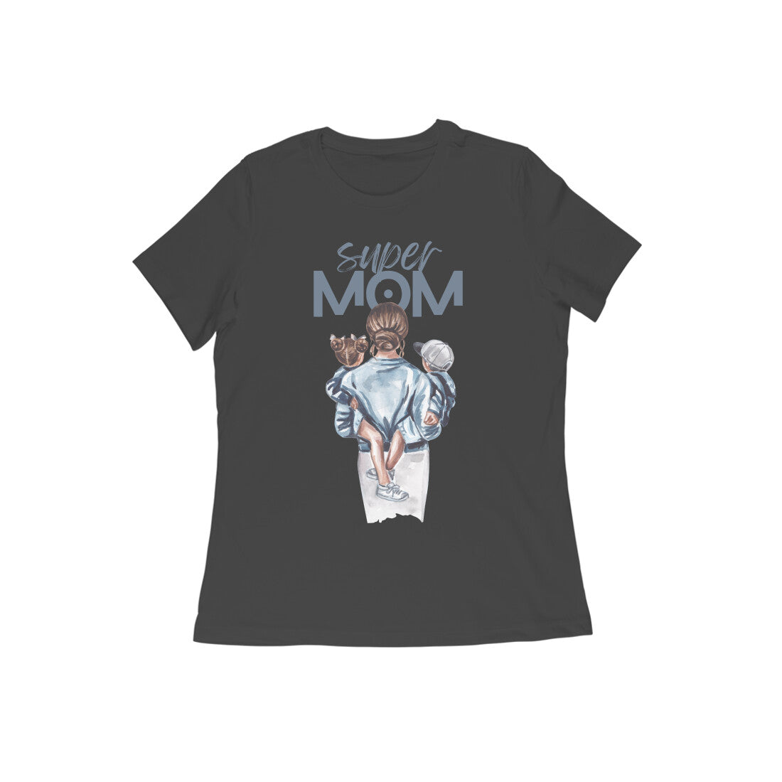 Women's Half Sleeve Round Neck T-Shirt - Super MOM - arkkart