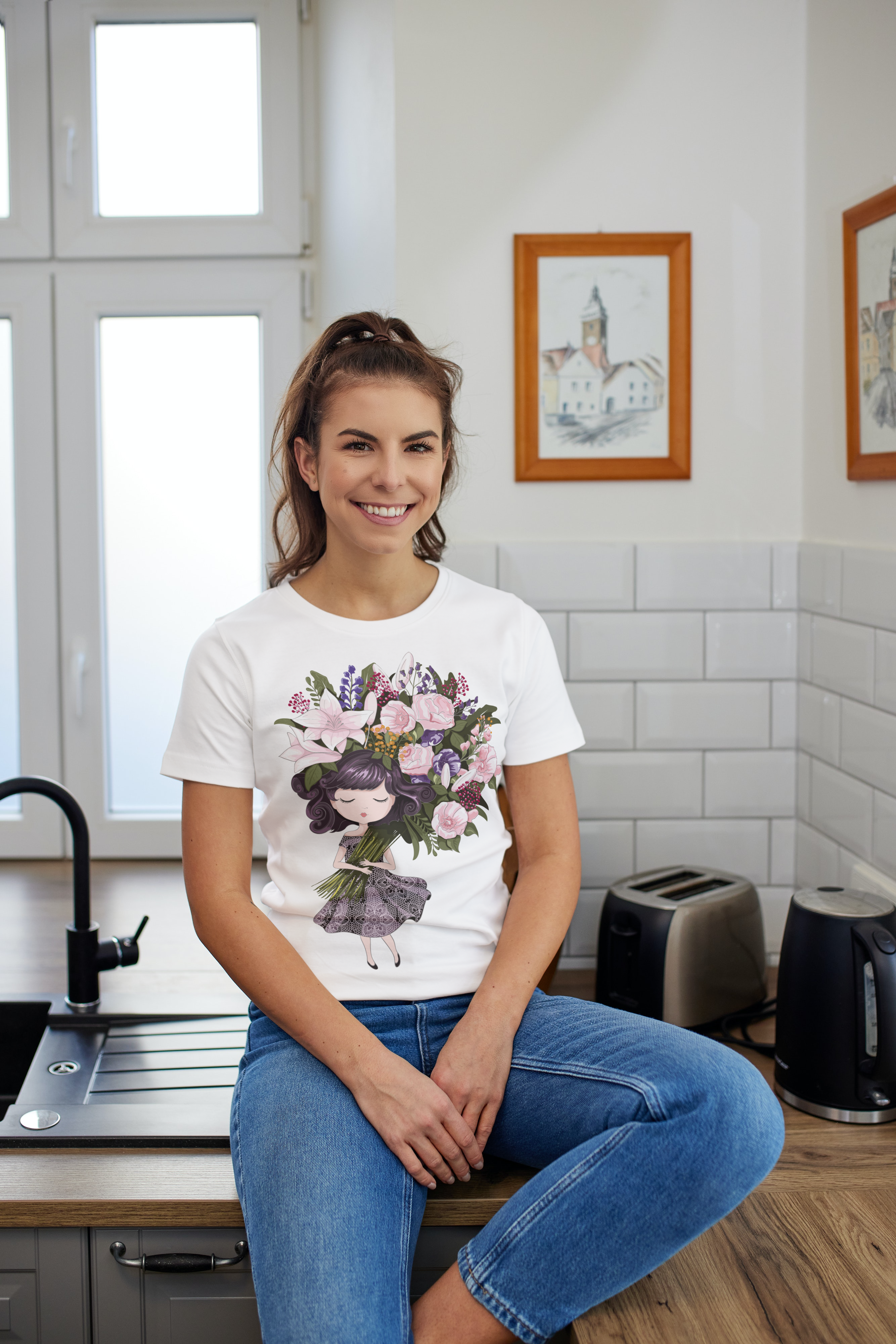 Girl With Flower T-Shirt - arkkart