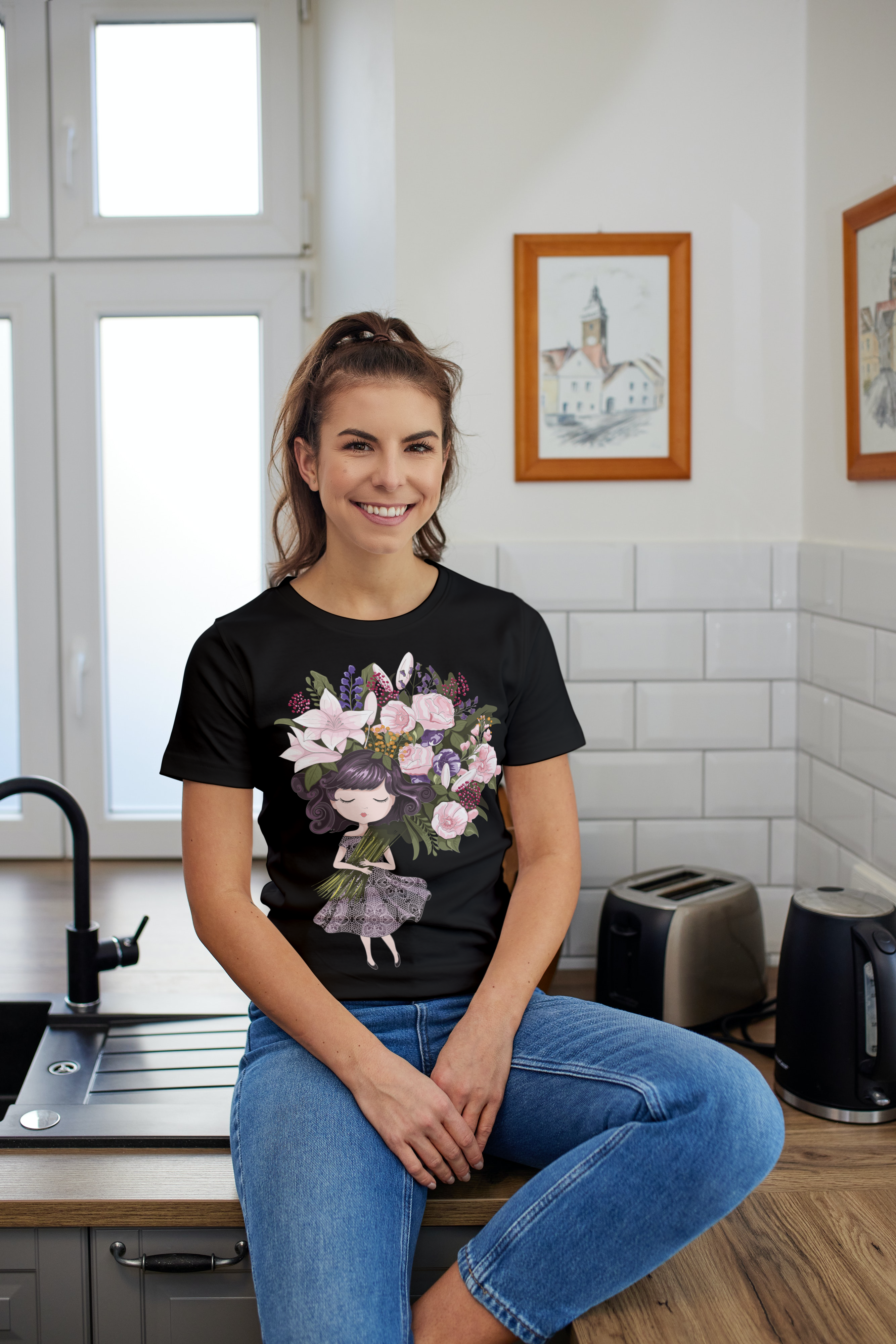 Girl With Flower T-Shirt - arkkart