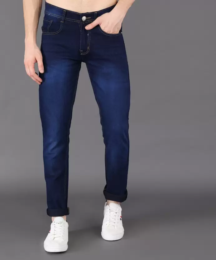 Men's Blue Jeans Slim Fit Dobby Jeans - arkkart