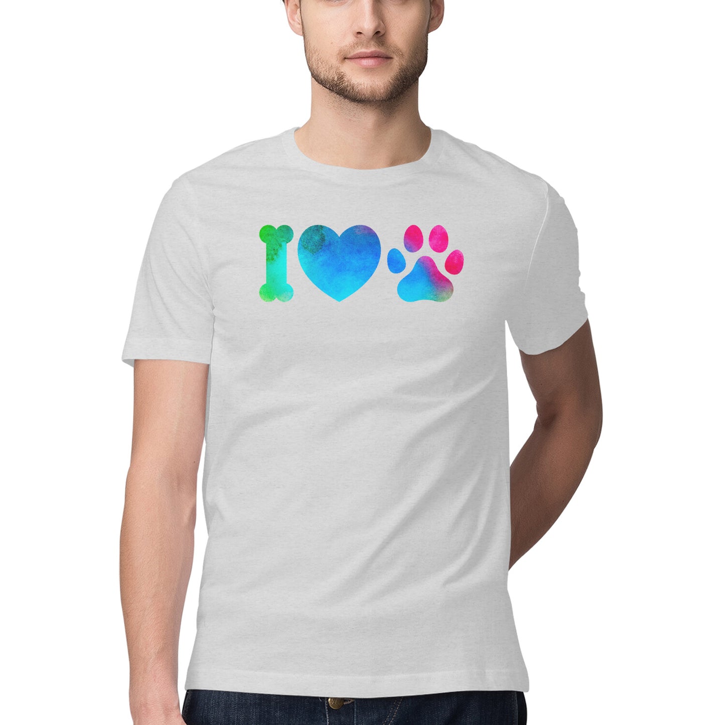 Men's Half Sleeve Round Neck T-Shirt - I Love Dog - arkkart