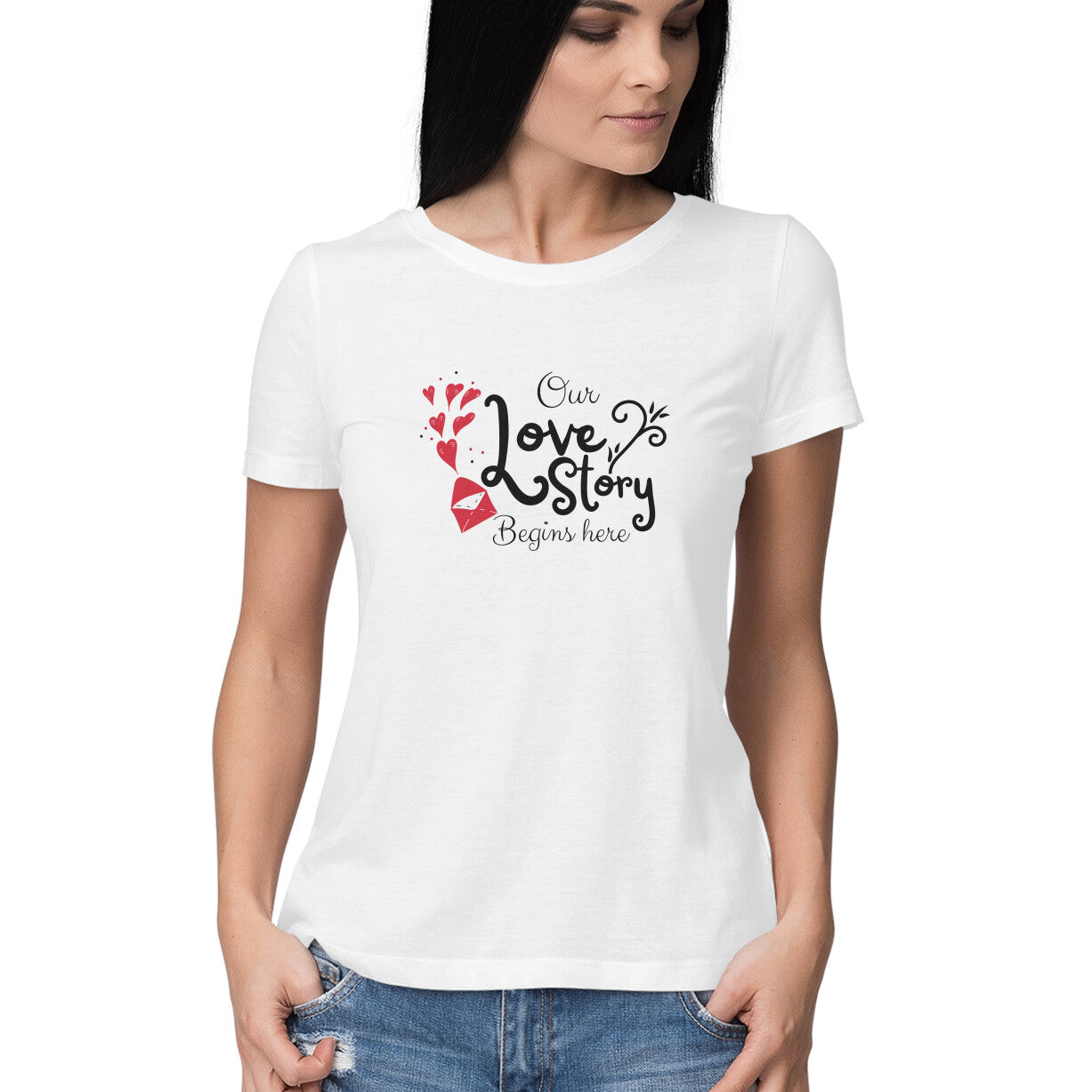 Women's Half Sleeve Round Neck T-Shirt - Our Love Story - arkkart