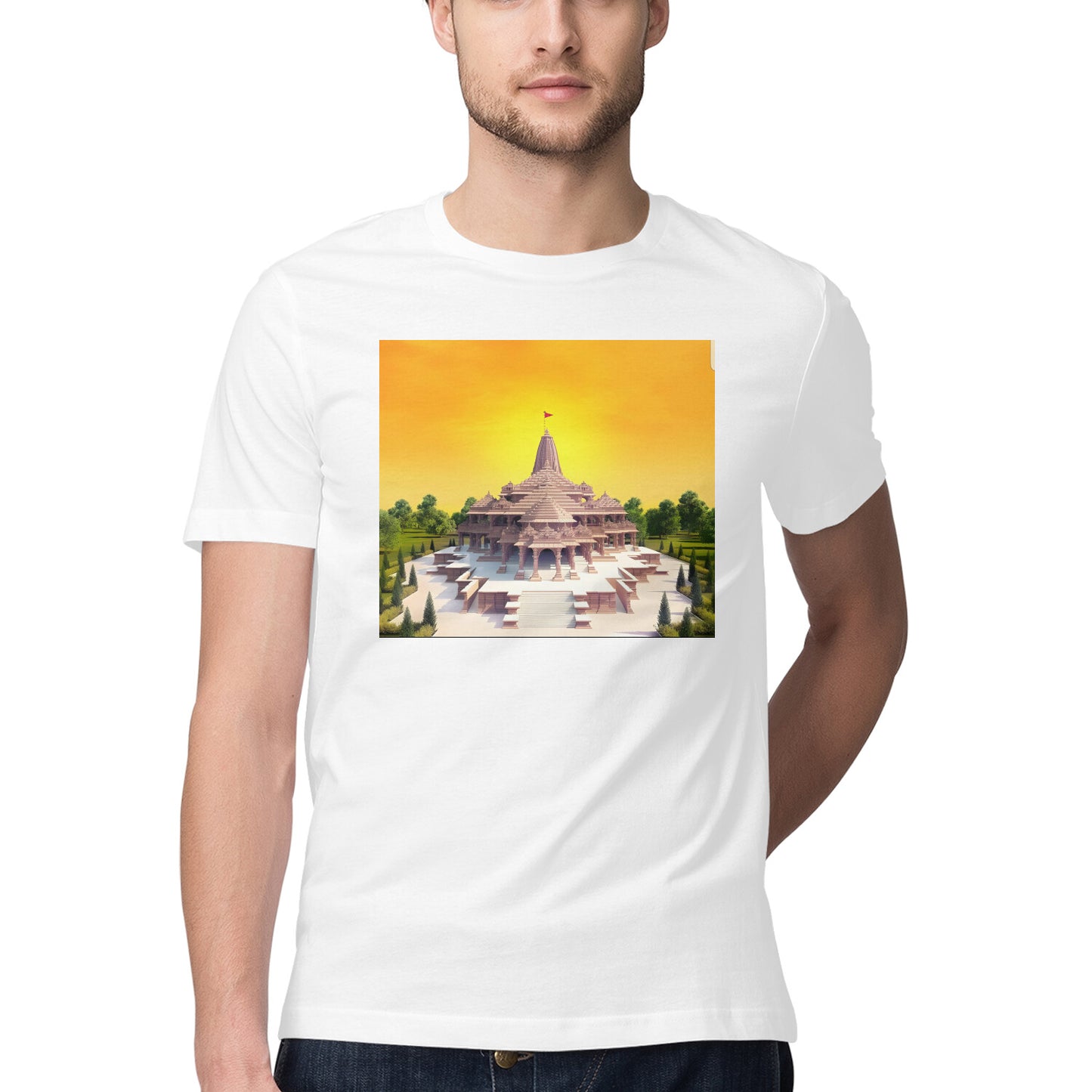 Men's Half Sleeve Round Neck T-Shirt - Ram Mandir Printed T-Shirt - arkkart