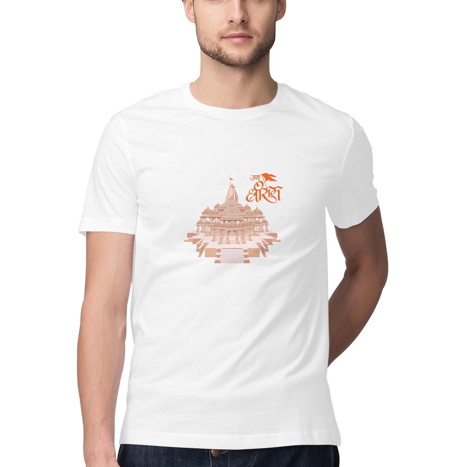 Men's Half Sleeve Round Neck T-Shirt - Ram Mandir Jai Shree Ram Printed T-Shirt - arkkart