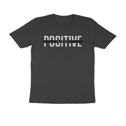 Black and gray minimalist Positive Vibes Men's Half Sleeve Round Neck T-Shirt