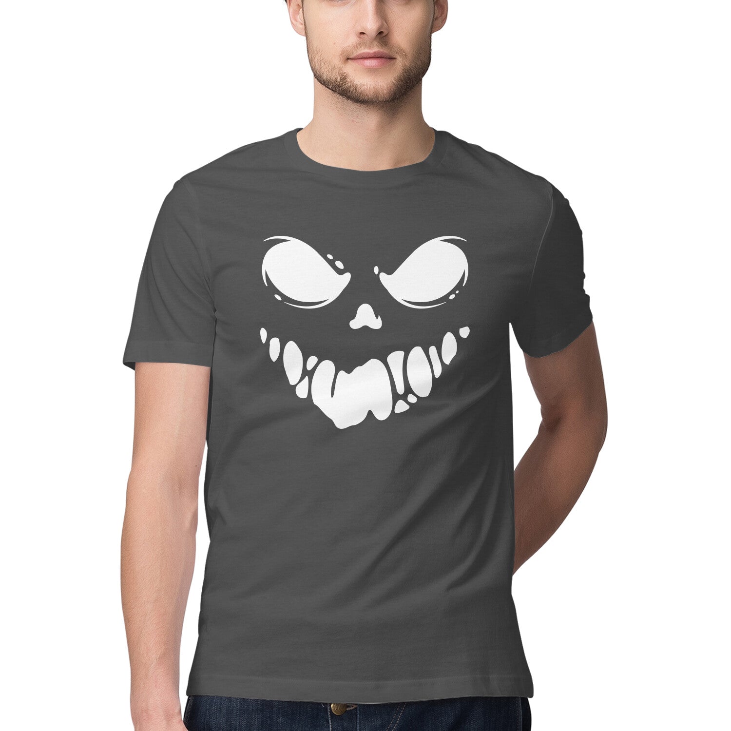 Black Spooky Scary Ghost Face Men's Half Sleeve Round Neck T-Shirt - arkkart