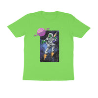 Black Purple Green Illustrated Space Alien Men's Half Sleeve Round Neck T-Shirt - arkkart