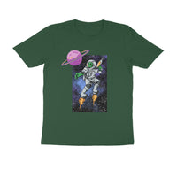 Black Purple Green Illustrated Space Alien Men's Half Sleeve Round Neck T-Shirt - arkkart