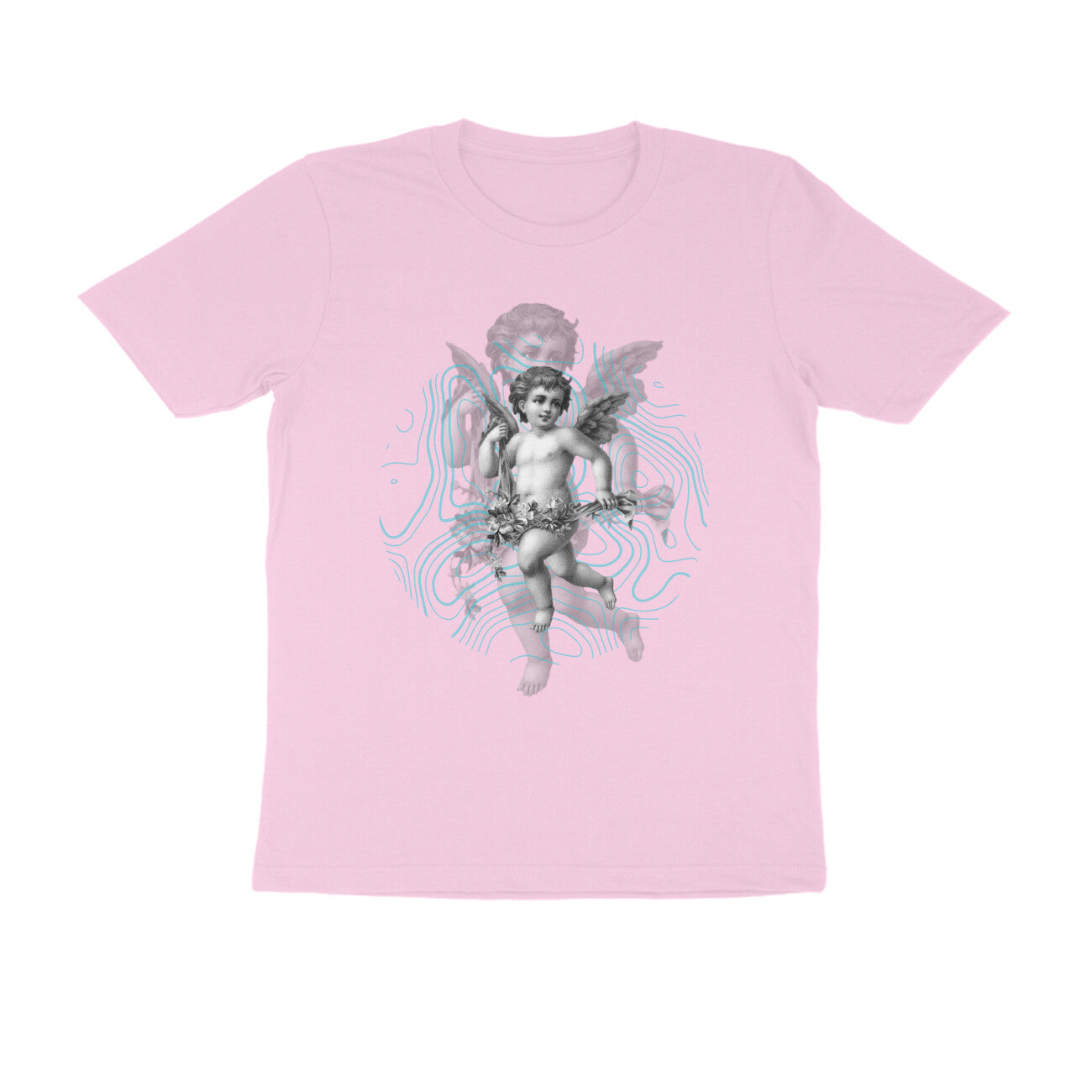 Black Teal Gothic Cupid Illustration Men's Half Sleeve Round Neck T-Shirt