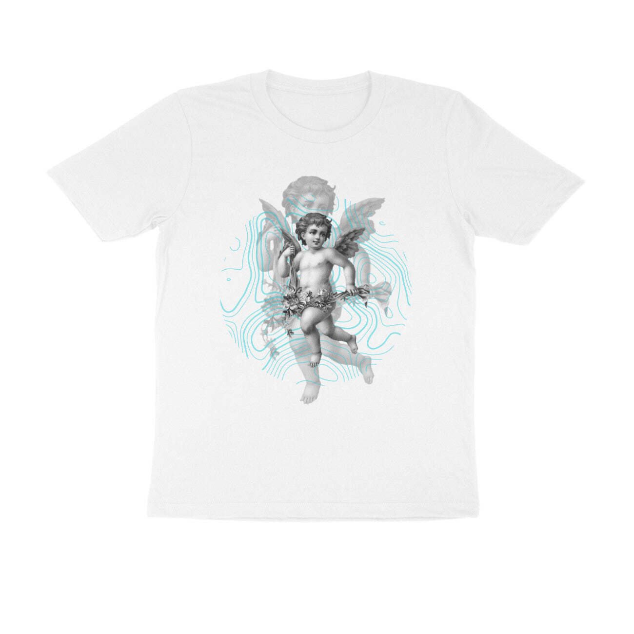 Black Teal Gothic Cupid Illustration Men's Half Sleeve Round Neck T-Shirt - arkkart