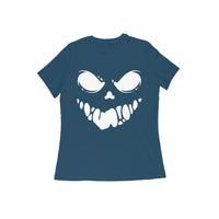 Black Spooky Scary Ghost Face Women's Half Sleeve Round Neck T-Shirt - arkkart