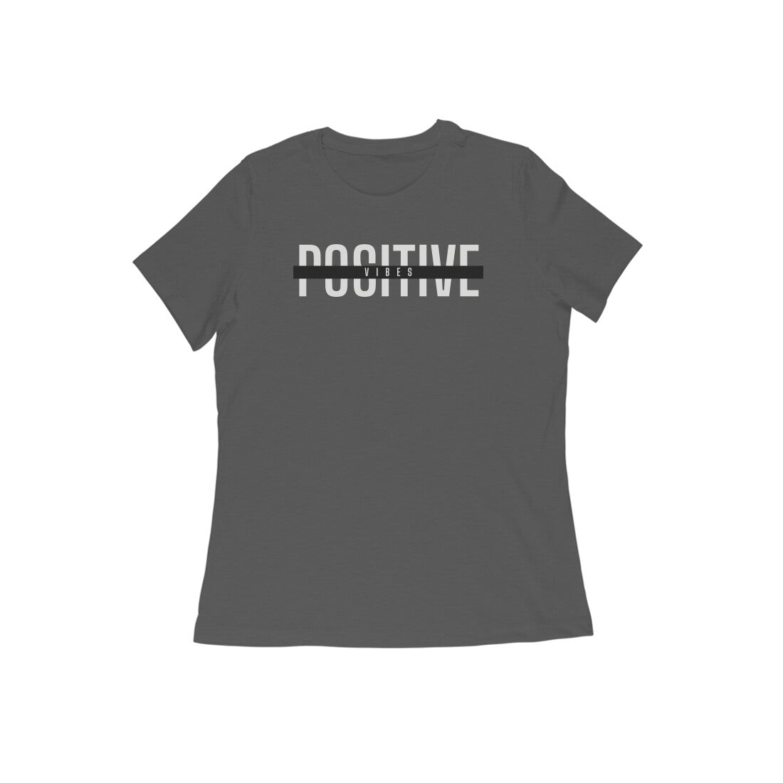 Black and gray minimalist Positive Vibes Women's Half Sleeve Round Neck T-Shirt - arkkart