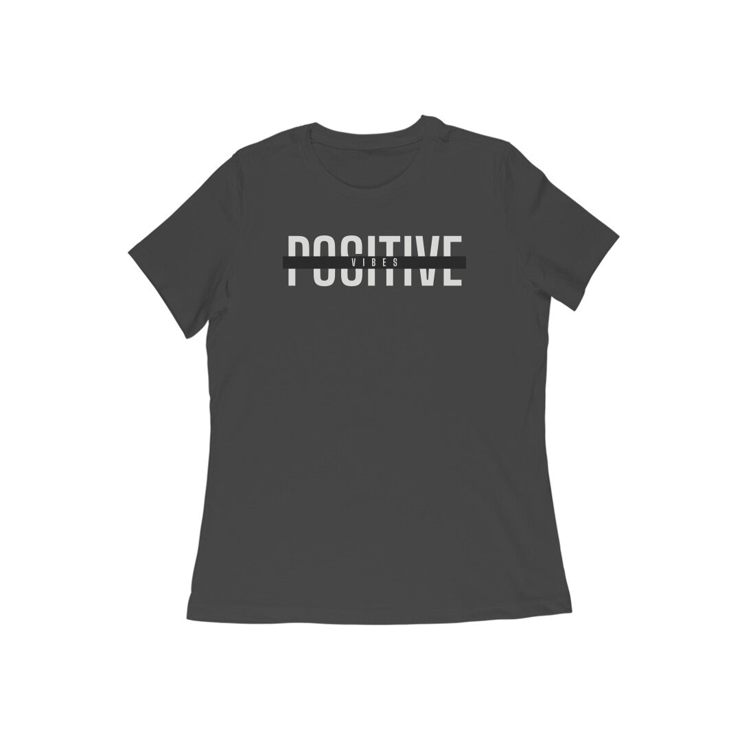 Black and gray minimalist Positive Vibes Women's Half Sleeve Round Neck T-Shirt