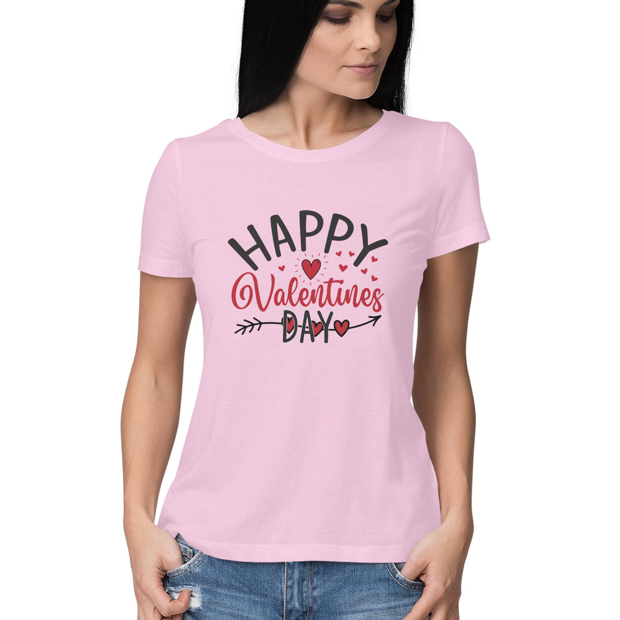 Women's Happy Valentine Day - Half Sleeve Round Neck T-Shirt