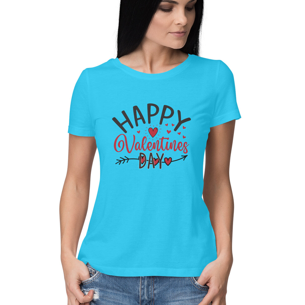 Women's Happy Valentine Day - Half Sleeve Round Neck T-Shirt