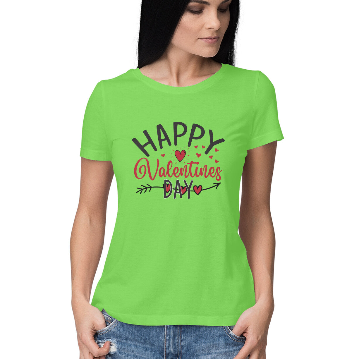 Women's Happy Valentine Day - Half Sleeve Round Neck T-Shirt